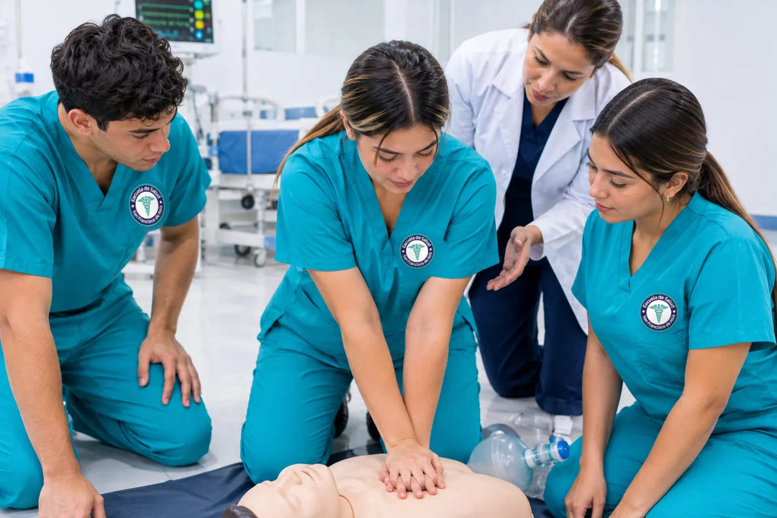 Práctica de reanimación cardiopulmonar en el laboratorio