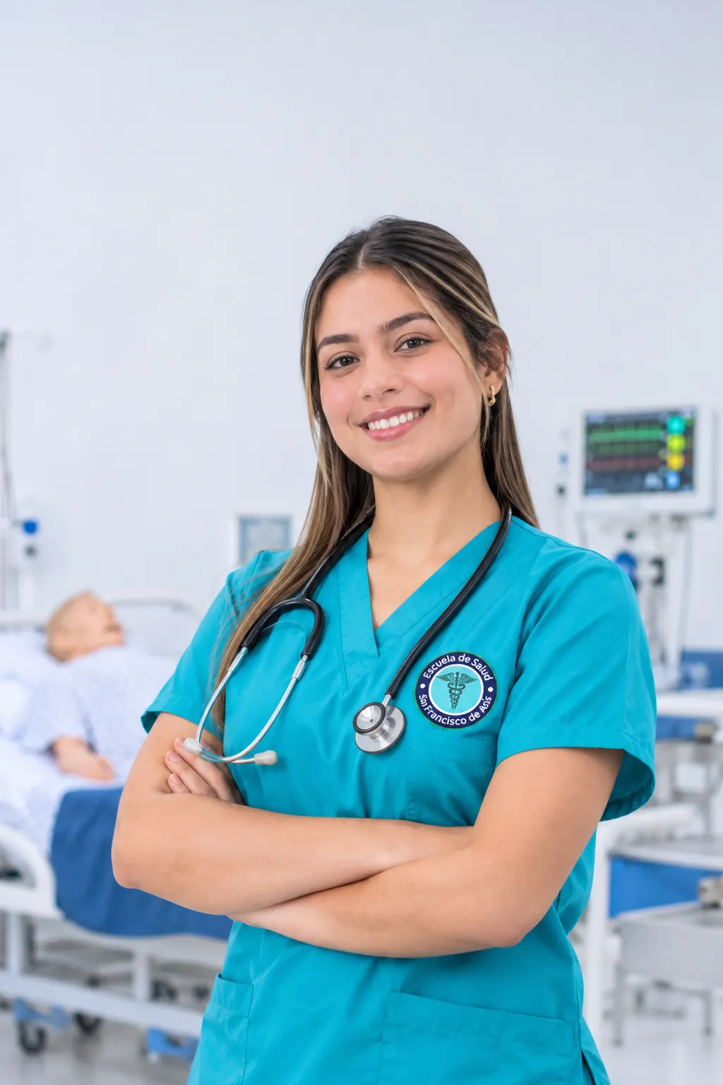 Estudiante de Auxiliar en Enfermería en el laboratorio de simulación