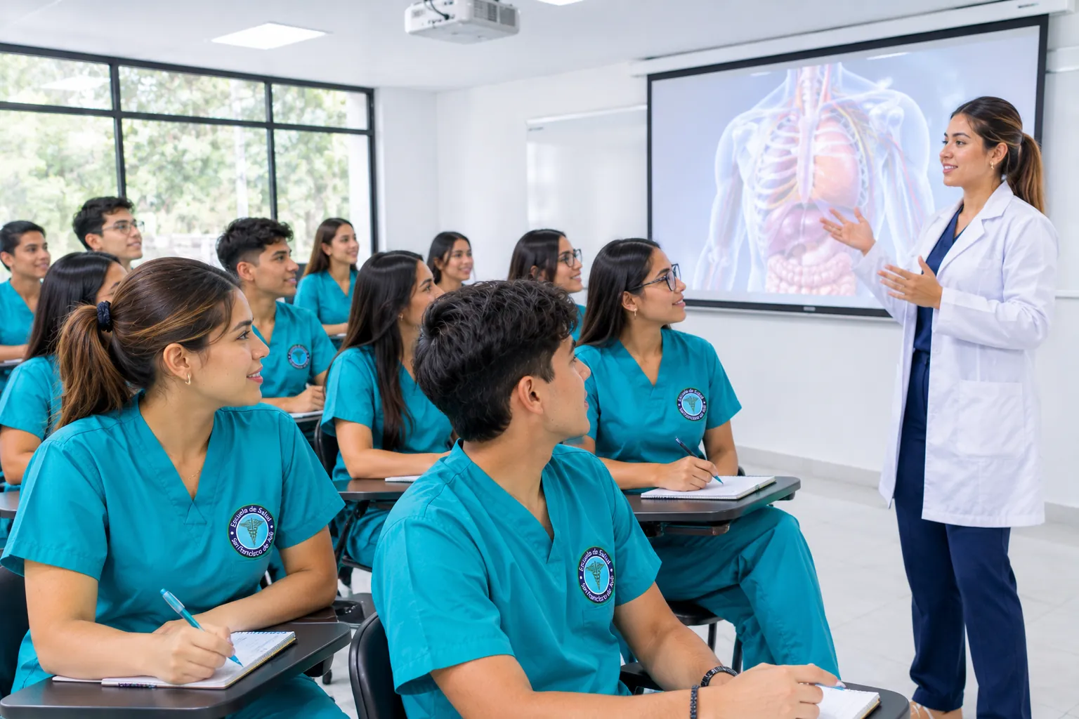 Clase de anatomía con proyección en el aula